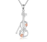 ONEFINITY Violin Necklace 925 Sterling Silver Rose Violin Pendant Musical Insturment Jewellery Gift for Women Music Lovers
