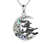 ONEFINITY Witch Necklace for Women 925 Sterling Silver Witch Cat Pendant Moon Pentagram Necklace Witch Jewellery