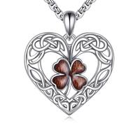 ONEFINITY Wooden Clover Necklace Sterling Silver Wood Four Leaf Clover Shamrock Pendant Necklaces Celtic Knot Irish Jewelry Saint Patricks Gifts for Women