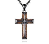 ONEFINITY Wooden Cross Necklace for Men 925 Sterling Silver Black Wood Cross Pendant Necklace Religious Christian Jewellery Gifts for Men