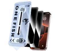 OneFish Screen Protector Privacy for iPhone 14Pro/15, Anti-Spy Tempered Glass Private, Edge Protection Screen Protector with Installation Frame, 9H Glass Scratch Resistant,2Pack.