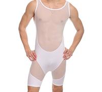 ONEFIT Men's One Piece Mesh Sheer Jockstrap Bodysuit Jumpsuit White M