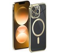 ONEFLOW Aura Case for Apple iPhone 13 Pro Case Compatible with MagSafe, Mobile Phone Case with Camera Protection, Protective Case for Inductive Wireless Charging, Silicone Case, Transparent, Gold