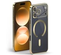 ONEFLOW Aura Case for iPhone 17 Pro Max Case Compatible with MagSafe, Mobile Phone Case with Camera Protection, Protective Case for Inductive Wireless Charging, Silicone Case, Transparent, Gold