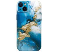 ONEFLOW Bliss Cover for iPhone 14 Case in Marble Look, Designer Case Mobile Phone Protective Case with Camera Protection, Pattern Hard Case Glitter Mobile Phone Case Marbled, Blue Gold