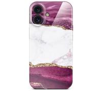 ONEFLOW Bliss Cover for iPhone 16 Case in Marble Look, Designer Case Mobile Phone Protective Case with Camera Protection, Pattern Hard Case Glitter Mobile Phone Case Marbled Red Gold White