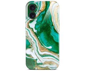 ONEFLOW Bliss Cover for iPhone 16 Case in Marble Look, Designer Case Mobile Phone Protective Case with Camera Protection, Pattern Hard Case Glitter Mobile Phone Case Marbled Green Gold White