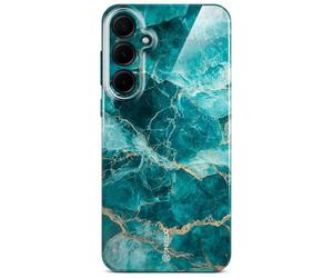 ONEFLOW Bliss Cover for Samsung Galaxy A35 5G Case in Marble Look, Designer Case Mobile Phone Protective Case with Camera Protection, Pattern Hard Case Glitter Mobile Phone Case Marble Turquoise Blue