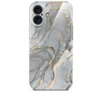 ONEFLOW Bliss Marble Case for Apple iPhone 16, Designer Back Cover with Camera Protection, Glitter Marbled Grey Gold