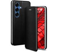 ONEFLOW Business Case for Samsung Galaxy S25 Mobile Phone Case Foldable with Stand Function, Flip Case Cover Thin, PU Leather Case with Card Slot, 360 Degree Protective Case, Black