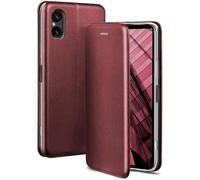 ONEFLOW Business Case for Sony Xperia 5 V Mobile Phone Case Foldable with Stand Function Flip Case Cover Thin PU Leather Case with Card Slot 360 Degree Protective Case Wine Red