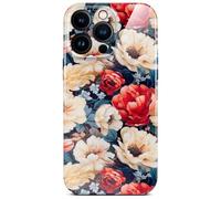 ONEFLOW Flower Cover for iPhone 14 Pro Max Case in Floral Look, Floral Designer Case Mobile Phone Protective Case with Camera Protection, Hard Case, Thin Mobile Phone Case, Floral Pattern, White Red