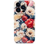 ONEFLOW Flower Cover for iPhone 15 Pro Case in Floral Look, Floral Designer Case Mobile Phone Protective Case with Camera Protection, Hard Case, Thin Mobile Phone Case, Floral Pattern, White Red