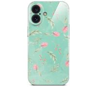 ONEFLOW Flower Cover for iPhone 16 Case in Floral Look, Floral Designer Case Mobile Phone Protective Case with Camera Protection, Hard Case, Thin Mobile Phone Case, Floral Pattern, Mint Green