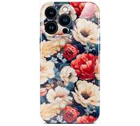 ONEFLOW Flower Cover for iPhone 16 Pro Max Case in Floral Look, Floral Designer Case Mobile Phone Protective Case with Camera Protection, Hard Case, Thin Mobile Phone Case, Floral Pattern, White Red