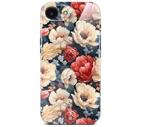 ONEFLOW Flower Cover for iPhone 16e Case in Floral Look, Floral Designer Case Mobile Phone Protective Case with Camera Protection, Hard Case, Thin Mobile Phone Case, Floral Pattern, White Red
