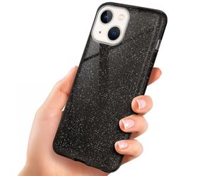 ONEFLOW Glitter Case Compatible with Apple iPhone 13 Mini Case Glitter Shockproof Silicone Protective Case Thin Mobile Phone Case Diamond Rhinestones Glitter Case with Bling Sparkle - Black