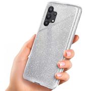 ONEFLOW Glitter Case Compatible with Samsung Galaxy A32 5G Glitter Shockproof Silicone Protective Case Thin Mobile Phone Case Diamond Rhinestones Glitter Case with Bling Sparkle - Silver