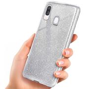 OneFlow Luxury Glitter Phone Case compatible with Samsung Galaxy A40 | Anti-Abrasion Layer, Silver