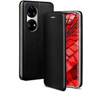 ONEFLOW Mobile Phone Case Compatible with Huawei P50 Pro, Foldable Mobile Phone Case with Card Slot, Flip Case Call Function, Leather Look Flip Case with Silicone Bumper, Black