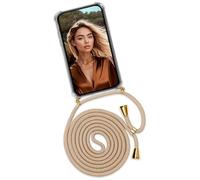 OneFlow Mobile Phone Chain Twist Case, Compatible with OnePlus 8, Case with Strap Detachable Smartphone Necklace, Silicone Phone Case for Hanging Chain, Removable, Gold Beige