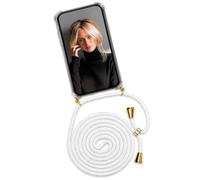 OneFlow Mobile Phone Chain Twist Case, Compatible with Samsung Galaxy A50 / A30s, Case with Strap Detachable Smartphone Necklace, Silicone Phone Case for Hanging Chain, Removable, White Gold