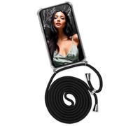 OneFlow Mobile Phone Chain Twist Case, Compatible with Samsung Galaxy A7 (2018), Case with Strap Detachable Smartphone Necklace, Silicone Phone Case for Hanging Chain, Removable, Black