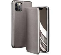 OneFlow Phone Case, Compatible with Apple iPhone 12/12 Pro, Foldable, Mobile Phone Case with Card Slot, Flip Case Call Function, Leather Look Flip Case with Silicone Bumper, Skyscraper - Grey