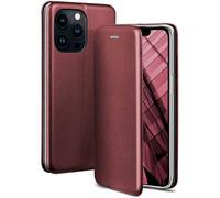 OneFlow Phone Case, Compatible with Apple iPhone 13 Pro, Foldable, Mobile Phone Case with Card Slot, Flip Case Call Function, Leather Look Flip Case with Silicone Bumper, Burgund - Red