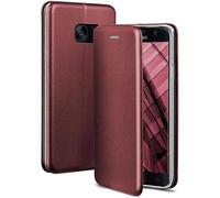 OneFlow Phone Case, Compatible with Samsung Galaxy S7, Foldable, Mobile Phone Case with Card Slot, Flip Case Call Function, Leather Look Flip Case with Silicone Bumper, Burgund - Red