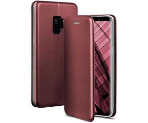 OneFlow Phone Case, Compatible with Samsung Galaxy S9, Foldable, Mobile Phone Case with Card Slot, Flip Case Call Function, Leather Look Flip Case with Silicone Bumper, Burgund - Red