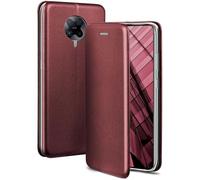 OneFlow Phone Case, Compatible with Xiaomi Poco F2 Pro, Foldable, Mobile Phone Case with Card Slot, Flip Case Call Function, Leather Look Flip Case with Silicone Bumper, Burgund - Red
