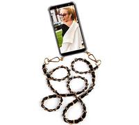 OneFlow Premium mobile phone chain compatible with iPhone X/iPhone XS | Mobile phone case with lanyard to wear Silicone case + metal chain Necklace Interchangeable, Gold Schwarz