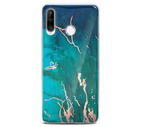 ONEFLOW Sense Case, Compatible with Huawei P30 Lite/P30 Lite New Pro Max, Marble Effect Case, Camera and Screen Protector, Glitter Silicone Phone Case, Excitement