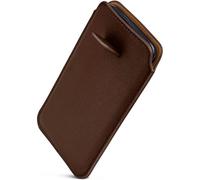 OneFlow Slim slip-on sleeve with retraction function compatible with iPhone 7 / iPhone 8 | Premium Microfibre inner lining + robust pull tab, Dark brown