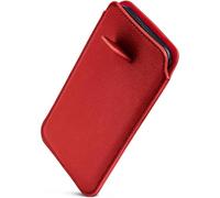 OneFlow Slim slip-on sleeve with retraction function compatible with iPhone XR | Premium Microfibre inner lining + robust pull tab, Dark Red