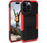 ONEFLOW Tank Case Compatible with Apple iPhone 15 Pro - Outdoor Shockproof Mobile Phone Case with Stand, Camera and Screen Protection, Mobile Phone Hard Case Armoured Case, Vulcano - Red