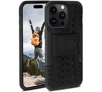 ONEFLOW Tank Case Compatible with Apple iPhone 15 Pro - Outdoor Shockproof Mobile Phone Case with Stand, Camera and Screen Protection, Mobile Phone Hard Case Armoured Case, Obsidian - Black