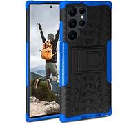 ONEFLOW Tank Case Compatible with Samsung Galaxy S22 Ultra, Outdoor Shockproof Mobile Phone Cover with Stand, Camera and Screen Protector, Hard Case, Horizon - Blue