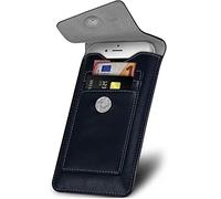 ONEFLOW Zeal Case Compatible with Apple iPhone 14 Case with Card Slot 360 Degree All-Round Protection Belt Bag, Vegan Leather Sleeve Mobile Phone Case Belt Clip Holder - Navy