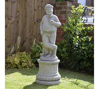 ONEFOLD - Classic Golfer Stone Statue on Plinth Large Over 1M / 3.5 Foot Height Hand Cast Stone Garden Ornament Outdoor Sculpture Home Decor Golfing Gifts Golf 75 KG