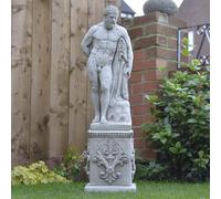ONEFOLD Large Hercules on Column, Stone Garden Statue Ornament and Garden Sculpture Hand Cast