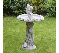 ONEFOLD Large Large Squirrel Bird Bath, Squirrel Garden Ornament, Garden Feature Statue, Outdoor Water Basin Ornament, Hand Cast Stone