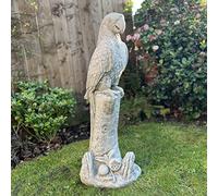 ONEFOLD - LARGE PARROT ON STAND Garden Ornament Hand Cast Stone Macaw Garden Statue Realistic and Detailed 90 CM