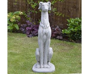 ONEFOLD - Large Sitting Greyhound Statue/Hand Cast Stone Garden Ornament/Home Patio Conservatory Decor