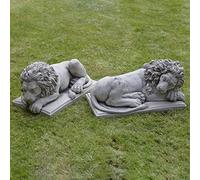 ONEFOLD - Pair of Sleeping Lions Garden Ornaments Outdoor Hand Cast Stone Garden Ornament Statue Sculpture Home Patio Conservatory Decor Set of 2