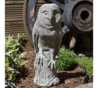 ONEFOLD - Perched Barn Owl Garden Ornament | Hand Cast Stone Garden Statue | Detailed decor | Gift Idea