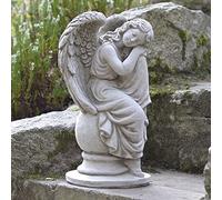 ONEFOLD Sleeping Angel Memorial Statue on Column, Stone Garden Statue Ornament and Garden Sculpture
