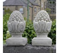 ONEFOLD Stone Pair of Acorns on Pillars Ornament Outdoor Garden Sculpture