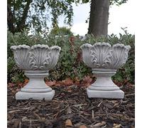 ONEFOLD Stone Pair of Tulip Vases Ornament Outdoor Garden Sculpture Statue Flower Planters